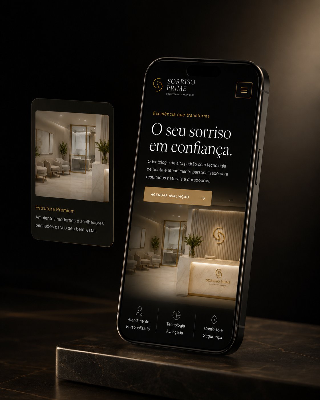 Versão responsiva do projeto Sorriso Prime em smartphone
